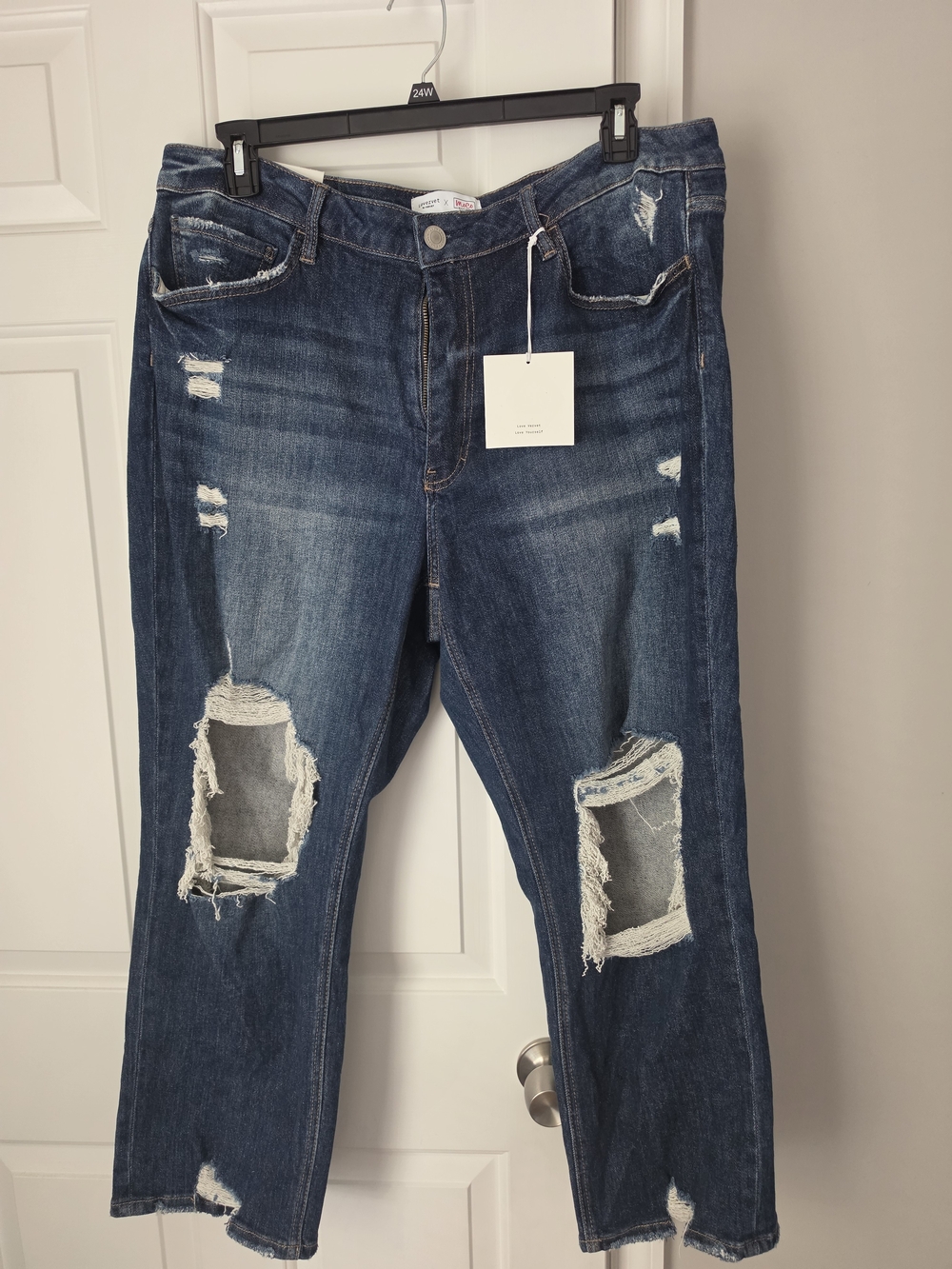 Lovervet High Rise Straight Distressed Cropped Jeans Dark Wash NWT 20W